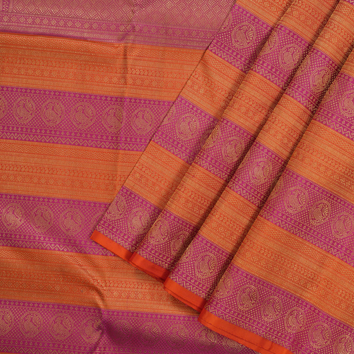 Hayagrivas Handloom Pista Green Kanjivaram Silk Saree with Orange & Pink Border KBD2088C6-8