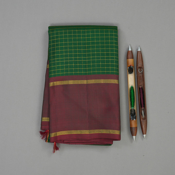 Hayagrivas Handloom Bottle Green Kanjivaram Silk Saree with Manthalir border KBD2089C12-1