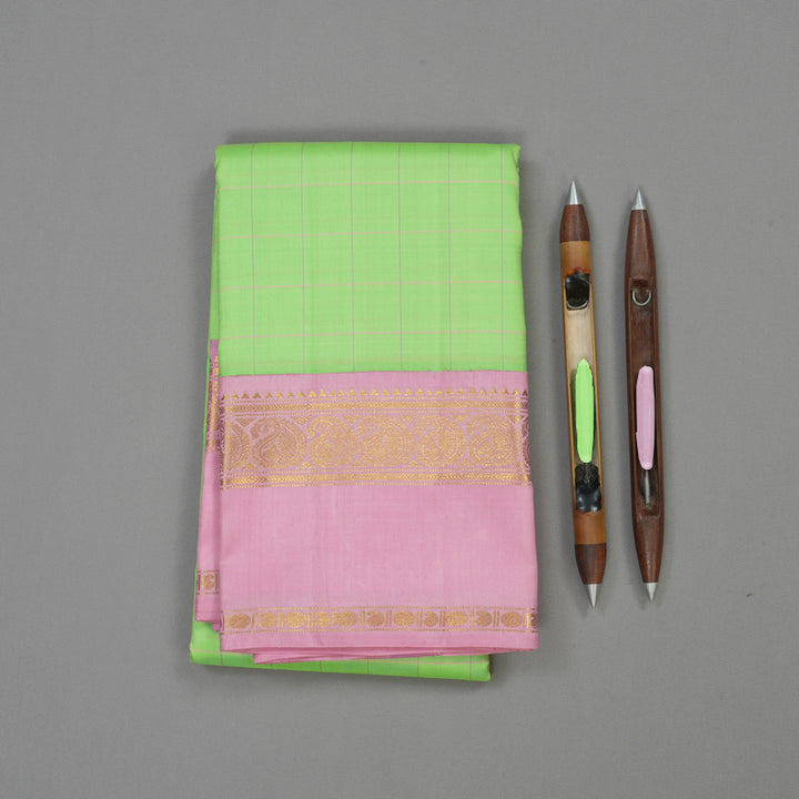 Hayagrivas Handloom Pista Green Kanjivaram Silk Saree with Baby Pink Border KBD2091C1-9