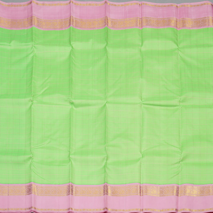 Hayagrivas Handloom Pista Green Kanjivaram Silk Saree with Baby Pink Border KBD2091C1-9