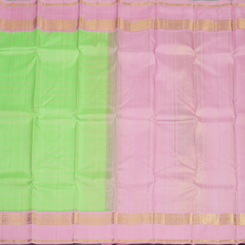 Hayagrivas Handloom Pista Green Kanjivaram Silk Saree with Baby Pink Border KBD2091C1-9
