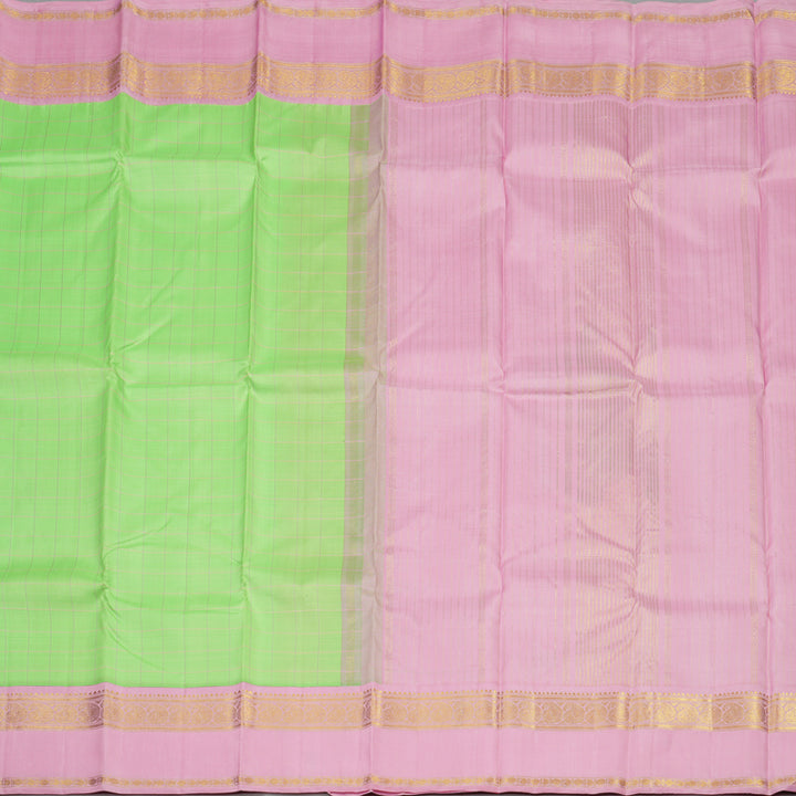 Hayagrivas Handloom Pista Green Kanjivaram Silk Saree with Baby Pink Border KBD2091C1-9