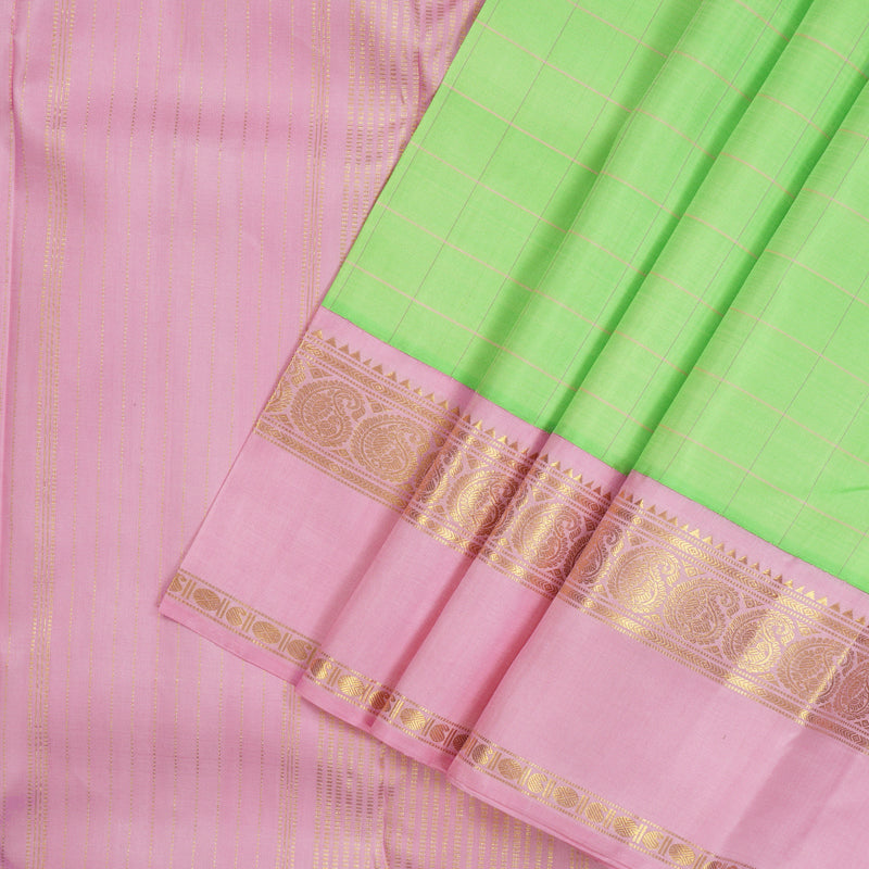 Hayagrivas Handloom Pista Green Kanjivaram Silk Saree with Baby Pink Border KBD2091C1-9