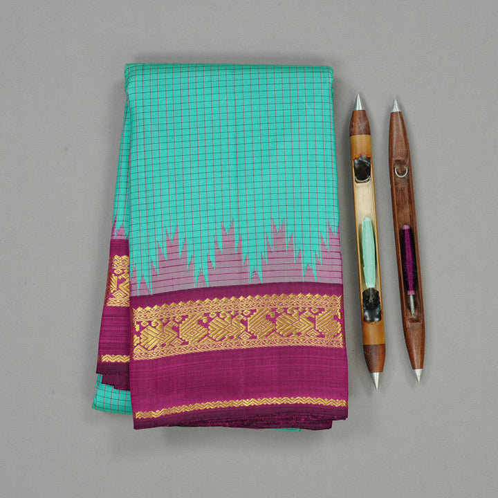 Hayagrivas Sky Blue Handloom Kanjivaram Silk Saree with Dark Purple Border KBD2091C2-1