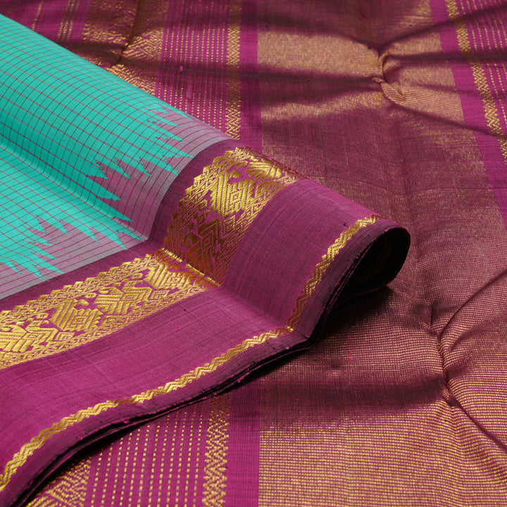 Hayagrivas Sky Blue Handloom Kanjivaram Silk Saree with Dark Purple Border KBD2091C2-1