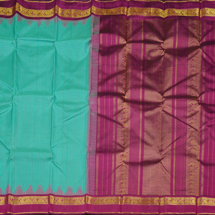 Hayagrivas Sky Blue Handloom Kanjivaram Silk Saree with Dark Purple Border KBD2091C2-1