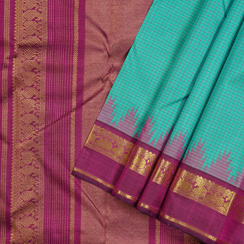 Hayagrivas Sky Blue Handloom Kanjivaram Silk Saree with Dark Purple Border KBD2091C2-1