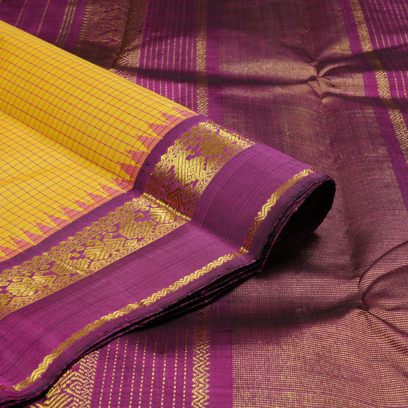 Hayagrivas Mustard Yellow Handloom Kanjivaram Silk Saree with Dark Purple Border KBD2091C2-2