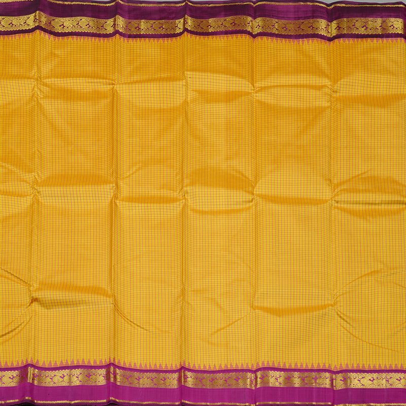 Hayagrivas Mustard Yellow Handloom Kanjivaram Silk Saree with Dark Purple Border KBD2091C2-2