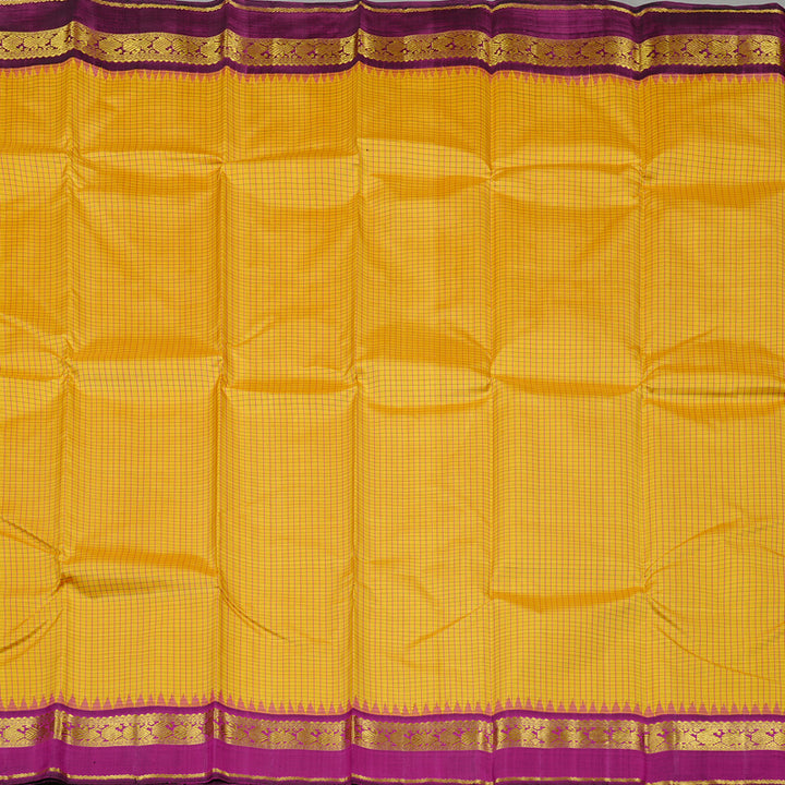 Hayagrivas Mustard Yellow Handloom Kanjivaram Silk Saree with Dark Purple Border KBD2091C2-2