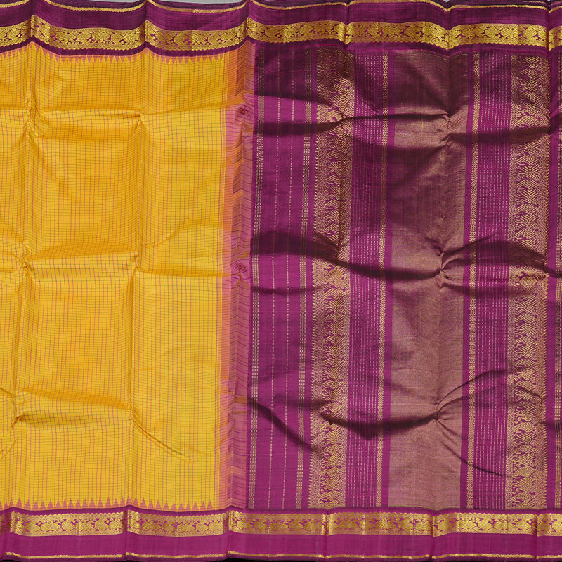 Hayagrivas Mustard Yellow Handloom Kanjivaram Silk Saree with Dark Purple Border KBD2091C2-2