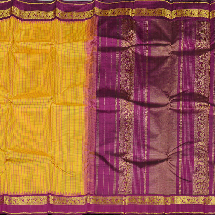 Hayagrivas Mustard Yellow Handloom Kanjivaram Silk Saree with Dark Purple Border KBD2091C2-2