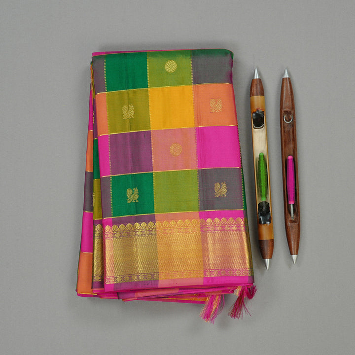 Hayagrivas Multi Colour Checks Handloom Kanjivaram Silk Saree KBD2094C12-2
