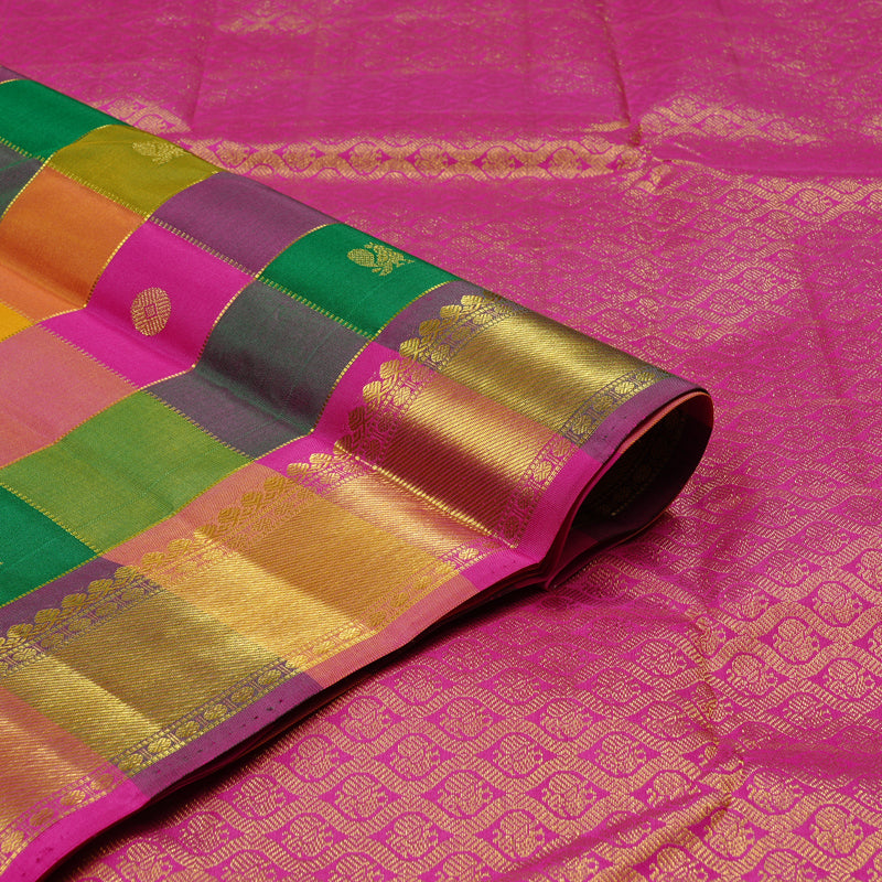 Hayagrivas Multi Colour Checks Handloom Kanjivaram Silk Saree KBD2094C12-2