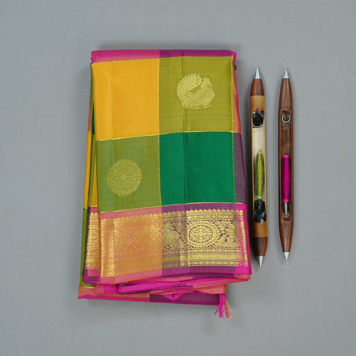 Hayagrivas Multi Colour Checks Handloom Kanjivaram Silk Saree KBD2094C12-6