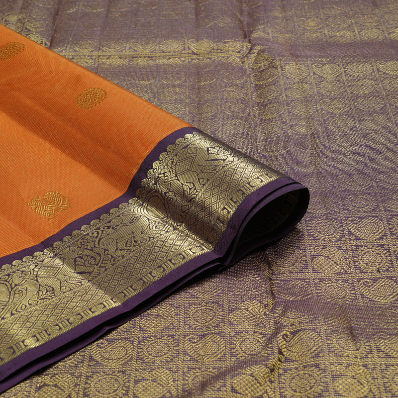 Hayagrivas Orange Handloom Kanjivaram Silk Saree with Dark Plum Purple Border KBD2094C16-1