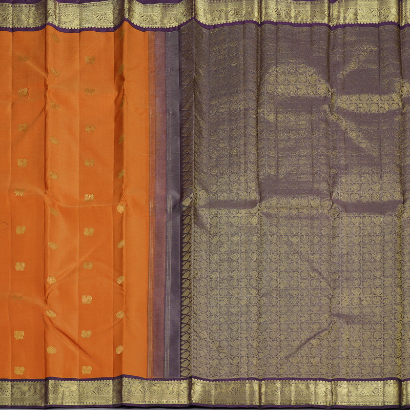 Hayagrivas Orange Handloom Kanjivaram Silk Saree with Dark Plum Purple Border KBD2094C16-1