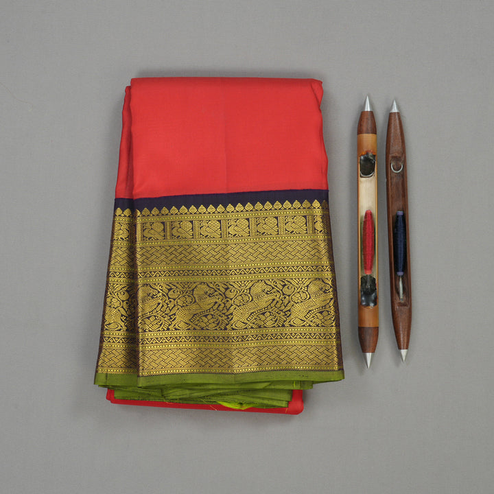 Hayagrivas Handloom Red Kanjivaram Silk Saree with Nagapazham Shade Border KBD2094C2-3