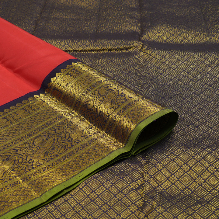 Hayagrivas Handloom Red Kanjivaram Silk Saree with Nagapazham Shade Border KBD2094C2-3