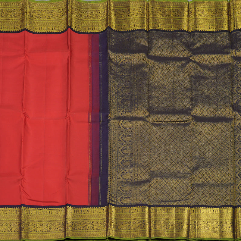 Hayagrivas Handloom Red Kanjivaram Silk Saree with Nagapazham Shade Border KBD2094C2-3