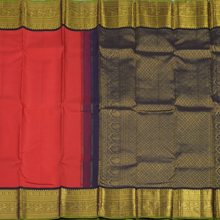 Hayagrivas Handloom Red Kanjivaram Silk Saree with Nagapazham Shade Border KBD2094C2-3