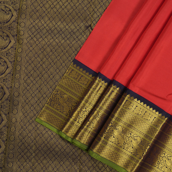 Hayagrivas Handloom Red Kanjivaram Silk Saree with Nagapazham Shade Border KBD2094C2-3