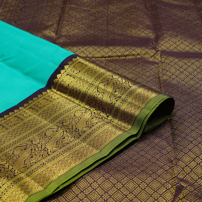 Hayagrivas Sea Blue Handloom Kanjivaram Silk Saree with Dark Purple Border KBD2094C2-4