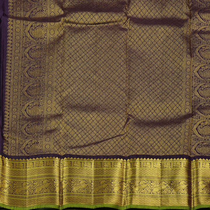 Hayagrivas Sea Blue Handloom Kanjivaram Silk Saree with Dark Purple Border KBD2094C2-4