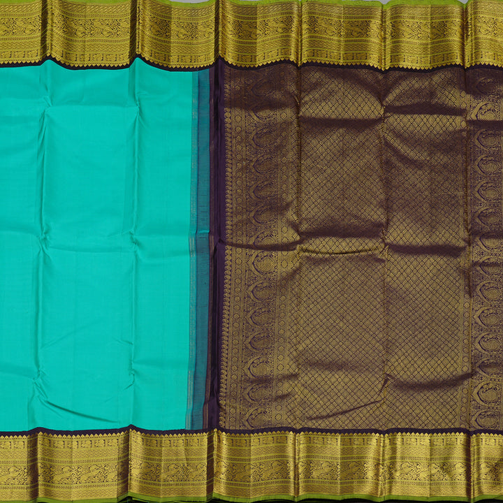 Hayagrivas Sea Blue Handloom Kanjivaram Silk Saree with Dark Purple Border KBD2094C2-4