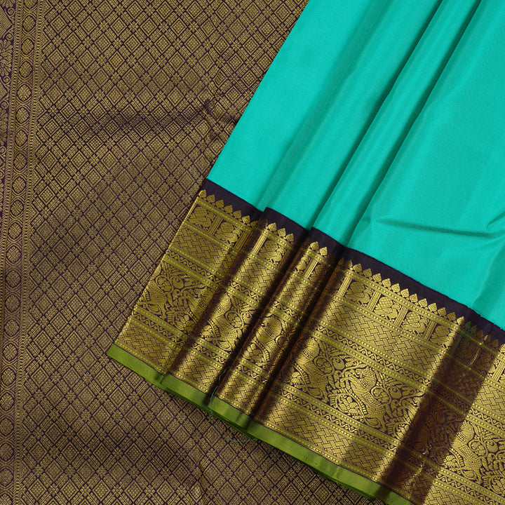 Hayagrivas Sea Blue Handloom Kanjivaram Silk Saree with Dark Purple Border KBD2094C2-4