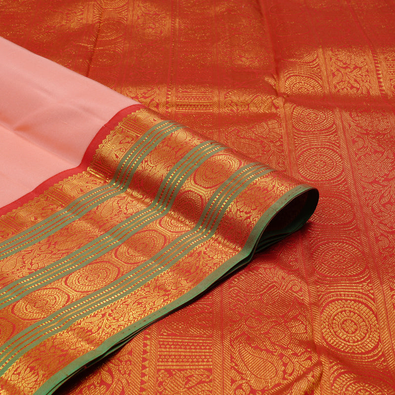 Hayagrivas Peach Pink Handloom Kanjivaram Silk Saree with Red Border KBD2094C2-8