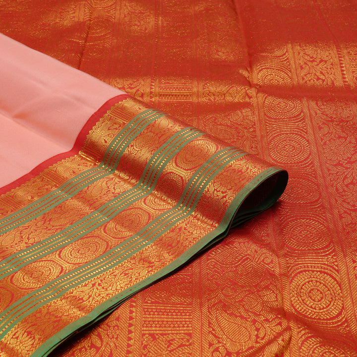 Hayagrivas Peach Pink Handloom Kanjivaram Silk Saree with Red Border KBD2094C2-8