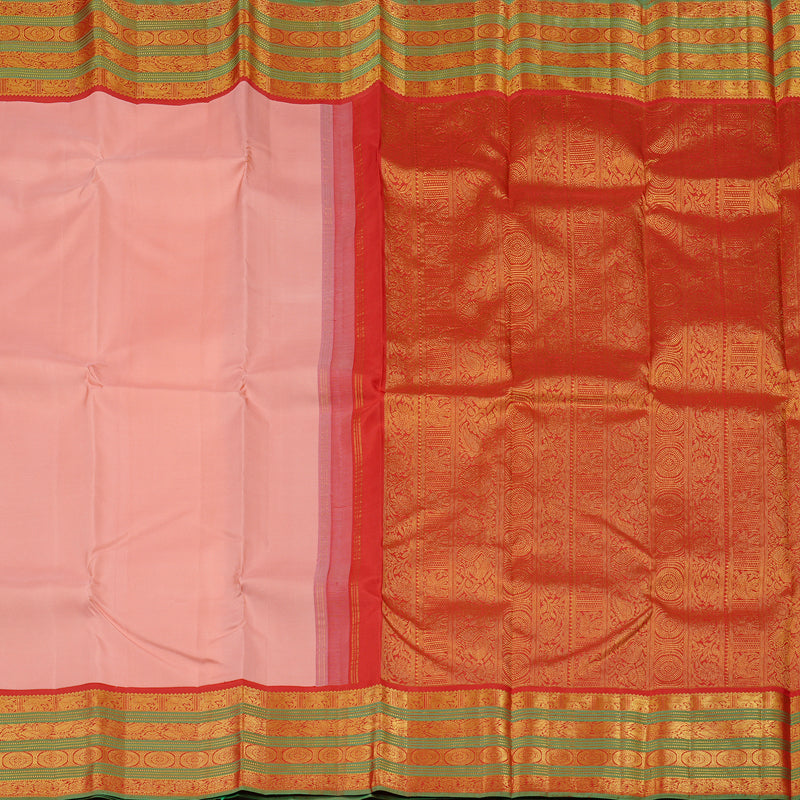 Hayagrivas Peach Pink Handloom Kanjivaram Silk Saree with Red Border KBD2094C2-8