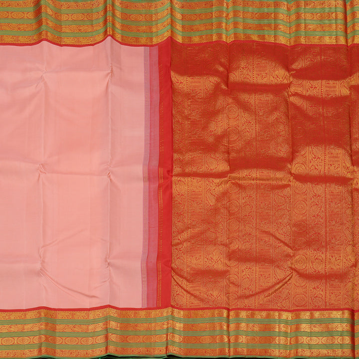 Hayagrivas Peach Pink Handloom Kanjivaram Silk Saree with Red Border KBD2094C2-8