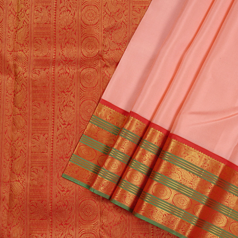 Hayagrivas Peach Pink Handloom Kanjivaram Silk Saree with Red Border KBD2094C2-8