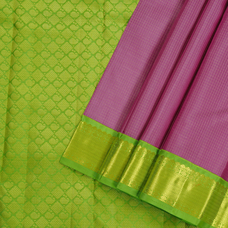 Hayagrivas Purple Handloom Kanjivaram Silk Saree with Light Green Border KBD2094C21-1