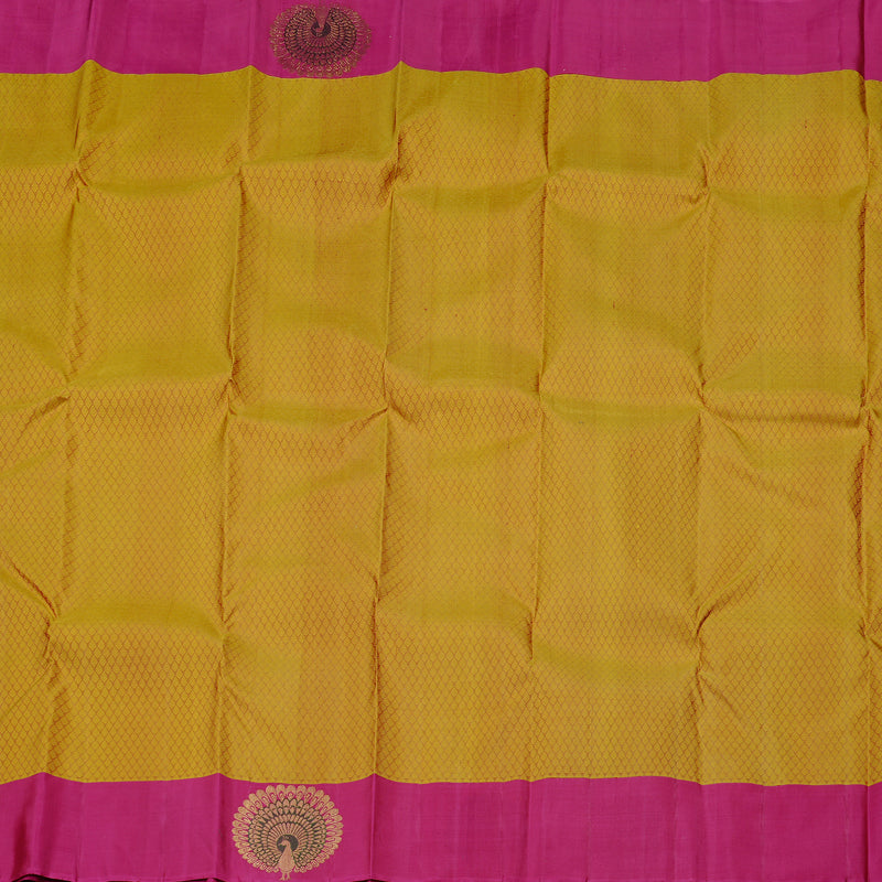 Hayagrivas Honey Mustard Handloom Kanjivaram Silk Saree with Pink Border KBD2094C22-6