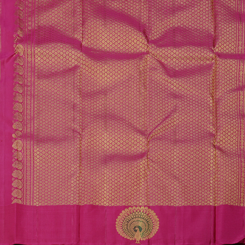 Hayagrivas Honey Mustard Handloom Kanjivaram Silk Saree with Pink Border KBD2094C22-6