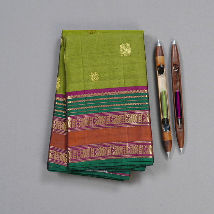 Hayagrivas Moong Dal Green Handloom Kanjivaram Silk Saree with Purple Border KBD2094C3-1