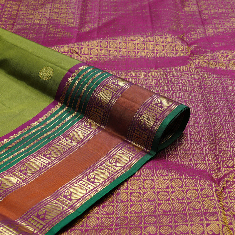 Hayagrivas Moong Dal Green Handloom Kanjivaram Silk Saree with Purple Border KBD2094C3-1