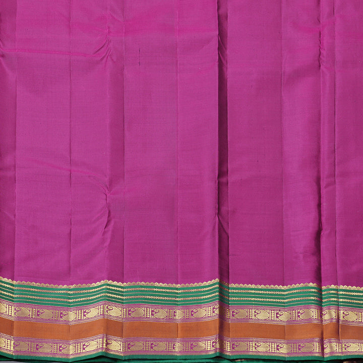 Hayagrivas Moong Dal Green Handloom Kanjivaram Silk Saree with Purple Border KBD2094C3-1