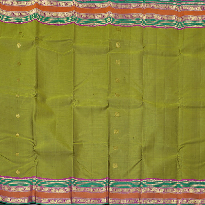 Hayagrivas Moong Dal Green Handloom Kanjivaram Silk Saree with Purple Border KBD2094C3-1