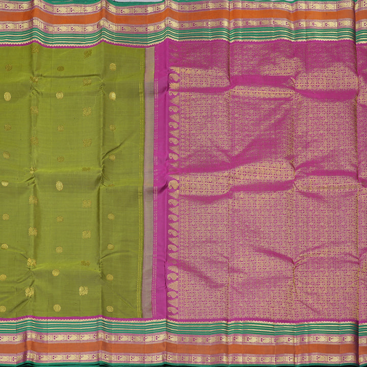 Hayagrivas Moong Dal Green Handloom Kanjivaram Silk Saree with Purple Border KBD2094C3-1