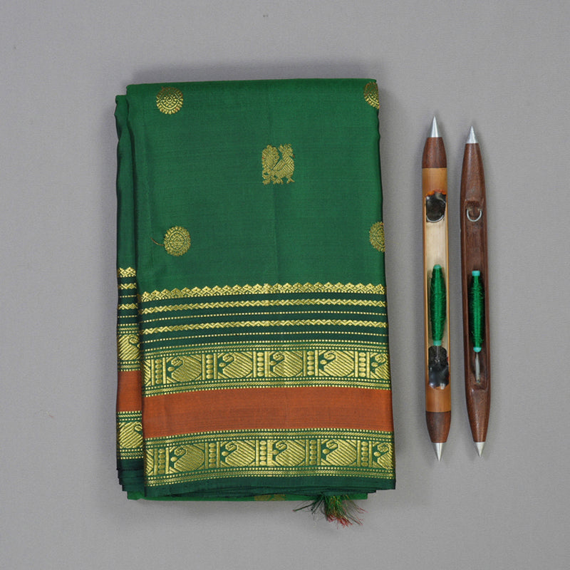 Hayagrivas Handloom Dark Green Kanjivaram Silk Saree KBD2094C3-2