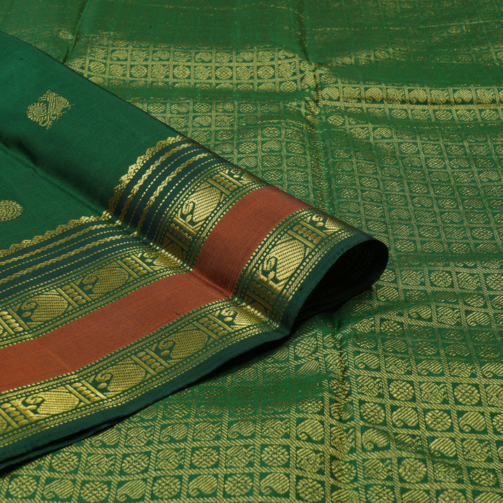 Hayagrivas Handloom Dark Green Kanjivaram Silk Saree KBD2094C3-2