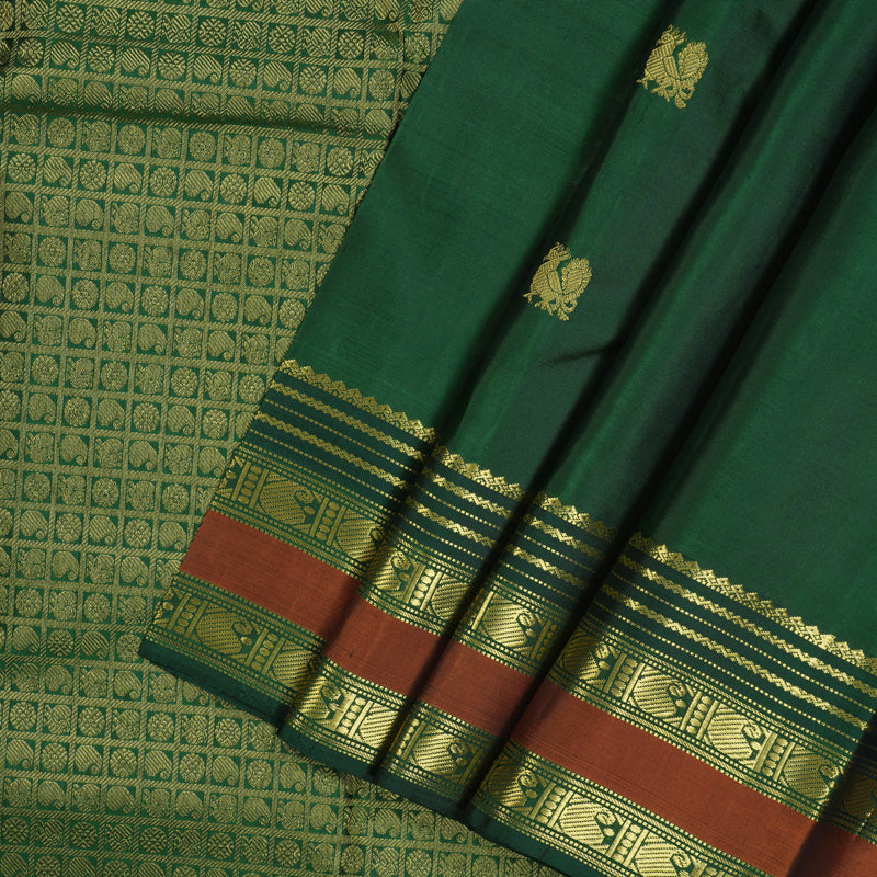 Hayagrivas Handloom Dark Green Kanjivaram Silk Saree KBD2094C3-2
