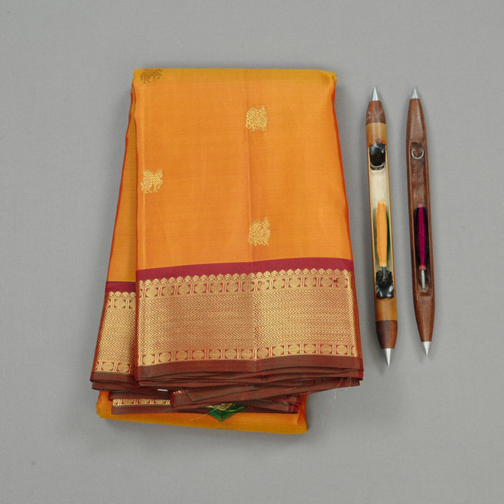 Hayagrivas Honey Mustard Handloom Kanjivaram Silk Saree with Dark Maroon Border KBD2094C4-1