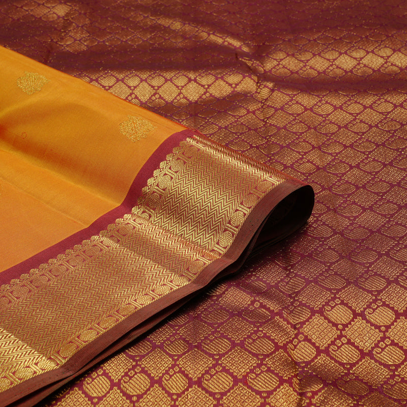 Hayagrivas Honey Mustard Handloom Kanjivaram Silk Saree with Dark Maroon Border KBD2094C4-1