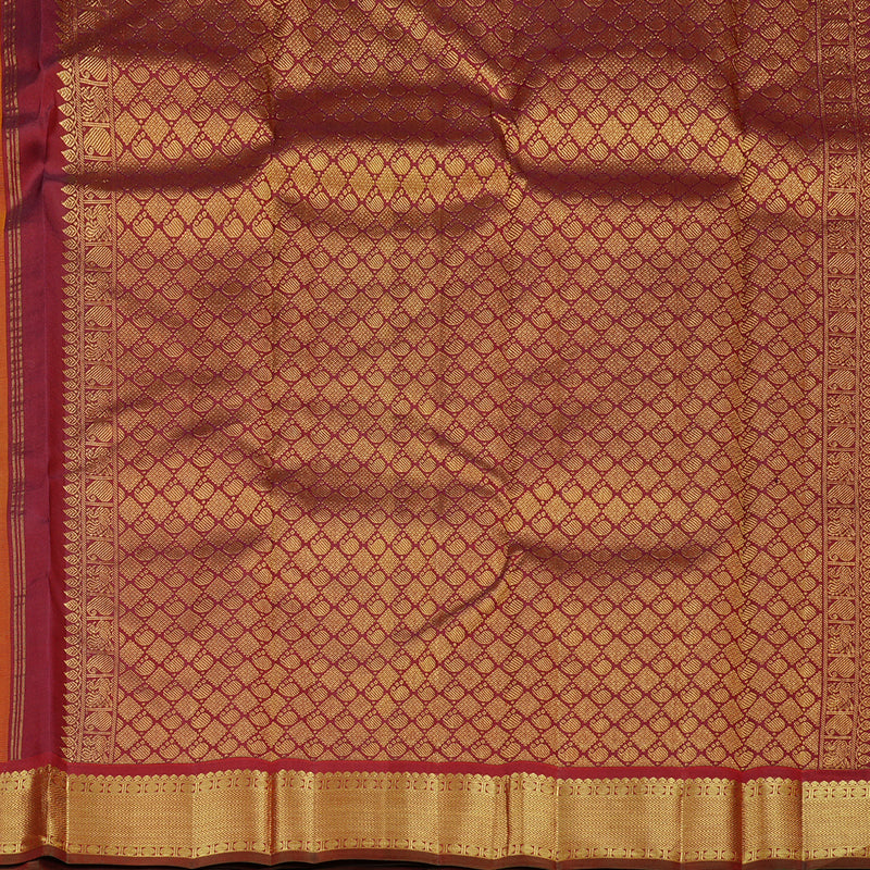 Hayagrivas Honey Mustard Handloom Kanjivaram Silk Saree with Dark Maroon Border KBD2094C4-1