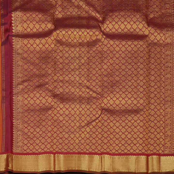 Hayagrivas Honey Mustard Handloom Kanjivaram Silk Saree with Dark Maroon Border KBD2094C4-1